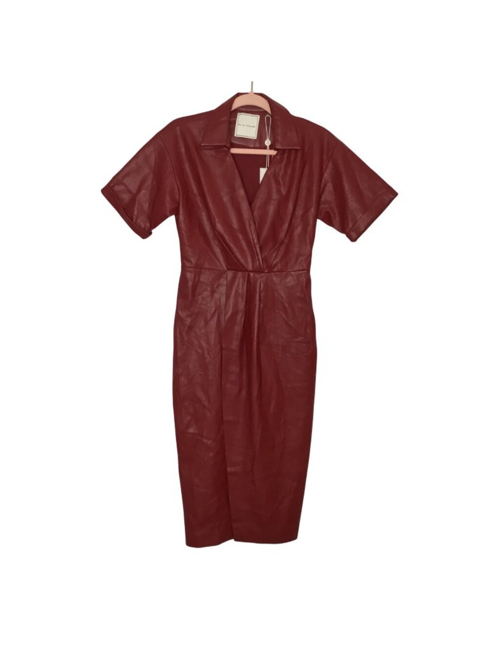 Elie Tahari  Faux Leather Midi Dress Size 4 With Tags Rust Red